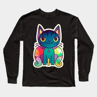 Cat cut fullcolor sticker styles Galaxy Long Sleeve T-Shirt